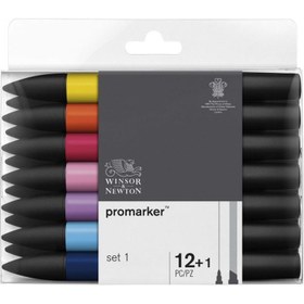 Resim Winsor & Newton : Promarker Set 1 : 12 Renk + Blender 