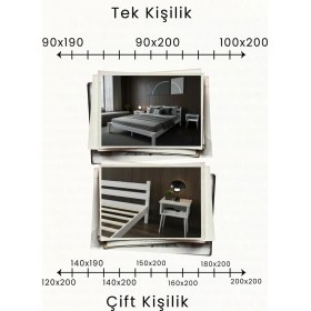 Resim Renazzo Mobilya Letto Masif Çam Karyola ve Iki Adet Komodin Seti- Masif Ahşap Modern Takım 