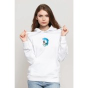Resim Qivi Kiss Surfing Sport Hotel Waikiki Beach Baskılı Beyaz Kadın Örme Kapşonlu Sweatshirt Uzun Kol 