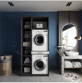 Resim Vita Çamaşır Ve Kurutma Makinesi Dolabı Banyo Dolabı Füme Beyaz Antrasit - Beyaz 