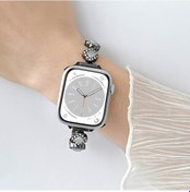 Resim Sones iOS Uyumlu Watch Series 2 42mm Elmas Dört Yapraklı Yonca Metal Zincirli Saat Kordonu 