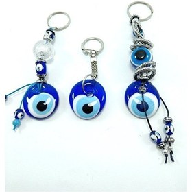 Resim Nazar Boncuğu Anahtarlık El Yapımı Cam Küre Sade Temalı Hediyelik 