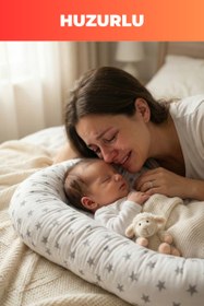 Resim Organik Pamuk Yeni Doğan Baby Nest – Gri Yıldız Desenli – Nefes Alabilen, Anti-Alerjik, Güvenli Uyku ve Beşik İçi Kullanım 