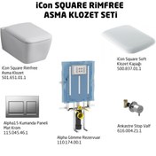 Resim Geberit Icon Square Rimfree Alpha15 Soft Asma Klozet Seti - Mat Krom 