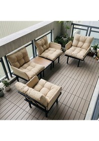 Resim Bahçe Takımı Balkon Ve Cafe Modüler Metal Koltuk Takımı 2+1+1 Sehpalı Bej 1637 Bej 