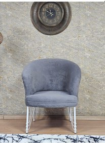 Resim Zafir Tekli Teddy Beyaz Boyalı Telli Ayak Çay Seti Koltuk Tekli Berjer , Balkon, Salon, Ofis Gri 