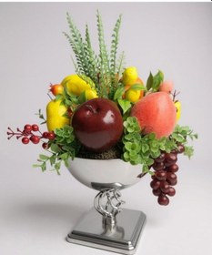 Resim Yapay Meyve Aranjman Gümüş Vazoda Meyve Sepeti 02 