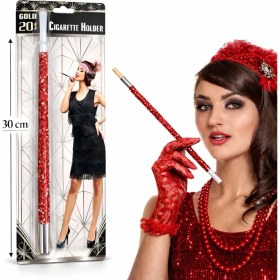 Resim Beruflic 30 cm Kırmızı Payetli Sigara Tutacağı - 1920’LER Gatsby Parti Aksesuarı 