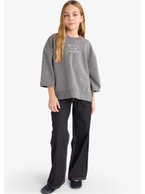 Resim Defacto Kız Çocuk Oversize Geniş Kalıp Bisiklet Yaka Baskılı Sweatshirt G2461a825auar148 Antrasit-ar148 