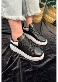 Resim Günlük Unisex Spor Ayakkabı Vegan Deri Bağcıklı Hafif Kalın Yüksek Taban Yürüyüş Sneaker 999 Siyah Beyaz Siyah - Beyaz 