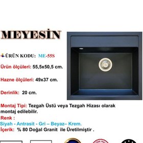 Resim Meyesin ME-55S Granit Tek Göz Mutfak Evyesi Siyah 50 x 55 CM 