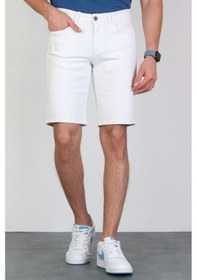 Resim Erkek Beyaz Slim Kesim Comfort Likralı Esnek Jeans Şort Thomas-Beyaz 001 