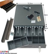 Resim Saypos PS45 Orta Boy Para Çekmecesi 4 Banknotlu Açma Butonlu ve Montaj Askılı (Takım) 33.5x38x9 CM 