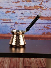 Resim Ahşap Sap Kalın Dövme Topak Bakır Cezve 225 Ml 