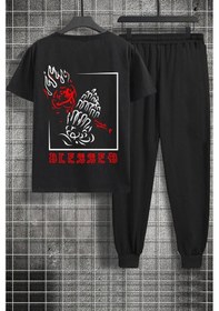 Resim Unisex Blesseb Baskılı 2'li Eşofman Takımı Siyah 