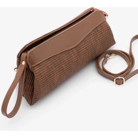 Resim Marjin Kadın Iç Cepli Hasır Görünümlü Clutch & Portföy El ve Omuz Çantası Amarte Taba 
