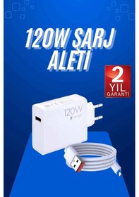 Resim 120 Watt Turbo Hızlı Şarj Aleti Seti Hızlı Şarj Adaptörü Beyaz 