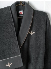 Resim Cotton Box Folk Art Aile Bornoz Seti Yamka Bej-antrasit Antrasit Bej 