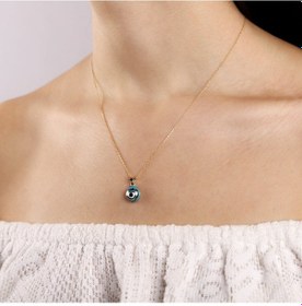 Resim 14 Ayar Nazarlık Altın Kolye Mine Bombeli 