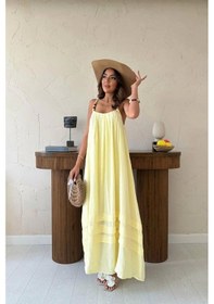 Resim Defymoda Sarı Askılı Müslin Elbise Sarı 