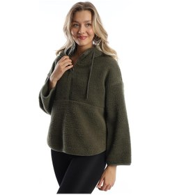 Resim Kadın Kapüşonlu Peluş Sweat Haki 