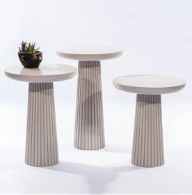 Resim Wood Wooden Ahşap Mat Beyaz 3 Lü Set Fitilli Mantar Yan Sehpa Modern Beyaz Renk Fiskos Beyaz 