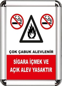 Resim Sigara Ve Acık Alev Yasaktır A3 Cerceveli Uyarı Ve Yönlendirme Le 