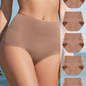 Resim 5 Adet Kadınlar İçin Yüksek Bel Karamel Şekillendirici Külot - Rahat ve Nefes Alabilen Bikini 