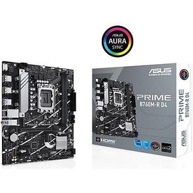 Resim ASUS MB PRIME B760M-R D4 INTEL B760 LGA1700 DDR4 5333 HDMI 2x M2 USB3.2 AURA RGB 2.5Gbit LAN mATX 96GB RAM DESTEGİ ASUS 5X PROTECTION III 