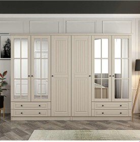 Resim Kale 6 Kapaklı 4ç Taçlı Dolap Kumtaşı Mebran İlkbahar Kumtaşı 190cm Bej 