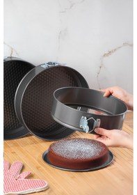 Resim Porsima 912 3lü Yanmaz Yapışmaz Metal Kilitli Kelepçeli Yuvarlak Kek Kalıbı Seti Çok Renkli 