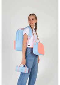 Resim Kaukko Double Stripe Kız Çocuk İlkokul Üçlü Okul Çantası Seti - Mavi Turuncu - Çift Renk MAvi 