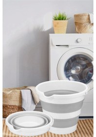 Resim Katlanır Silikon Su Kovası Banyo Temizlik Kovası 6,5 Lt Beyaz 
