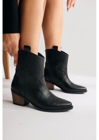 Resim Joo Siyah Sivri Burunlu Nakışlı Western Bot 001 