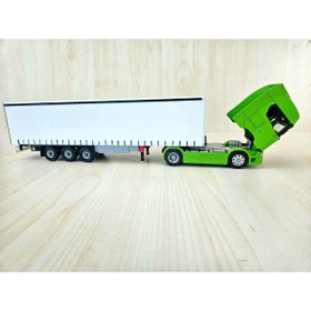 Resim Maket 33 cm uzunlukta 1/50 ölçek yeşil SCANIA 770S TIR MAKETİ (firma ismi yazılabilir) 