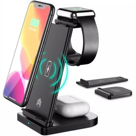 Resim Fuchsia YM-UD21 3in1 Kablosuz Masaüstü Şarj Standı Universal Portable Wireless Charging Station 15W 