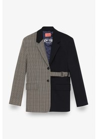 Resim Ekose Garnili Kuşak Detaylı Oversize Blazer Ceket Lacivert Lacivert 