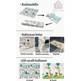 Resim Premium Yol Desenli-Hayvanlı Çift Taraflı Katlanabilir Oyun Mati Oyun Halısı 150X200(TAŞIMA ÇANTALI) 