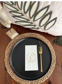 Resim Gold Yaldızlı Beyaz Çelenkli Ç Harfi Garson Peçete 16 Adet 