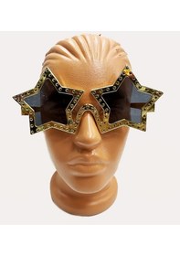 Resim Yıldız Şekilli Parlak Metalize Parti Gözlüğü Altın Renk 16x7 Cm 