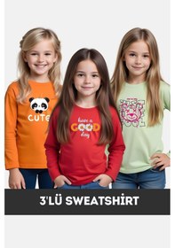 Resim Fyk Kids Kız Çocuk Bisiklet Yaka 3'lü Basic Sweatshirt Çok Renkli 
