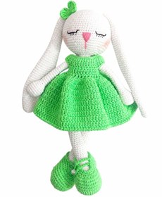 Resim MİNOHOUSE Amigurumi Şirin Uzun Kulak Yeşil Elbiseli Tavşan Organik Oyuncak 