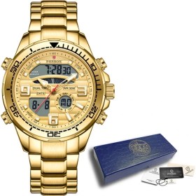 Resim Hanyang Altın Rengi Lıge Rahat Spor Saatler Erkekler Için Üst Marka Lüks Askeri Çelik Kol Saati Adam Saat Moda Chronograph Kol Saati (Yurt Dışından) 