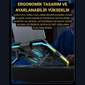 Resim Coofbe 6 Fanlı 12 Rgb Işık Modlu Kademe Standlı LCD Göstergeli Notebook Soğutucu Laptop Standı Soğutucu 