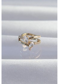 Resim Pirinç Gold Renk Zirkon Taşlı Damla Earcuff Küpe 