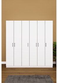 Resim Asra Trend 6 Kapaklı Gardırop G-06 %100 MDF Çift Katlı Askılı Elbise Dolabı Beyaz 