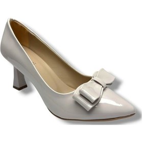 Resim Mengi 691-26 Rugan Deri Fiyonklu İnce Topuk Kadın Stiletto Krem 