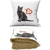 Resim Sevimli Kedi Desenli İç Dolgusu Battaniyeli Araç İçi Opsiyonel Y 