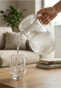 Resim Roma Çizgili Cam Sürahi - Plastik Kapaklı, 1.5 Litre 