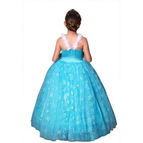 Resim Butikhappykids Prenses Elsa Askılı Kostüm Taç Asa Eldiven 1 - 12 Yaş Mavi 